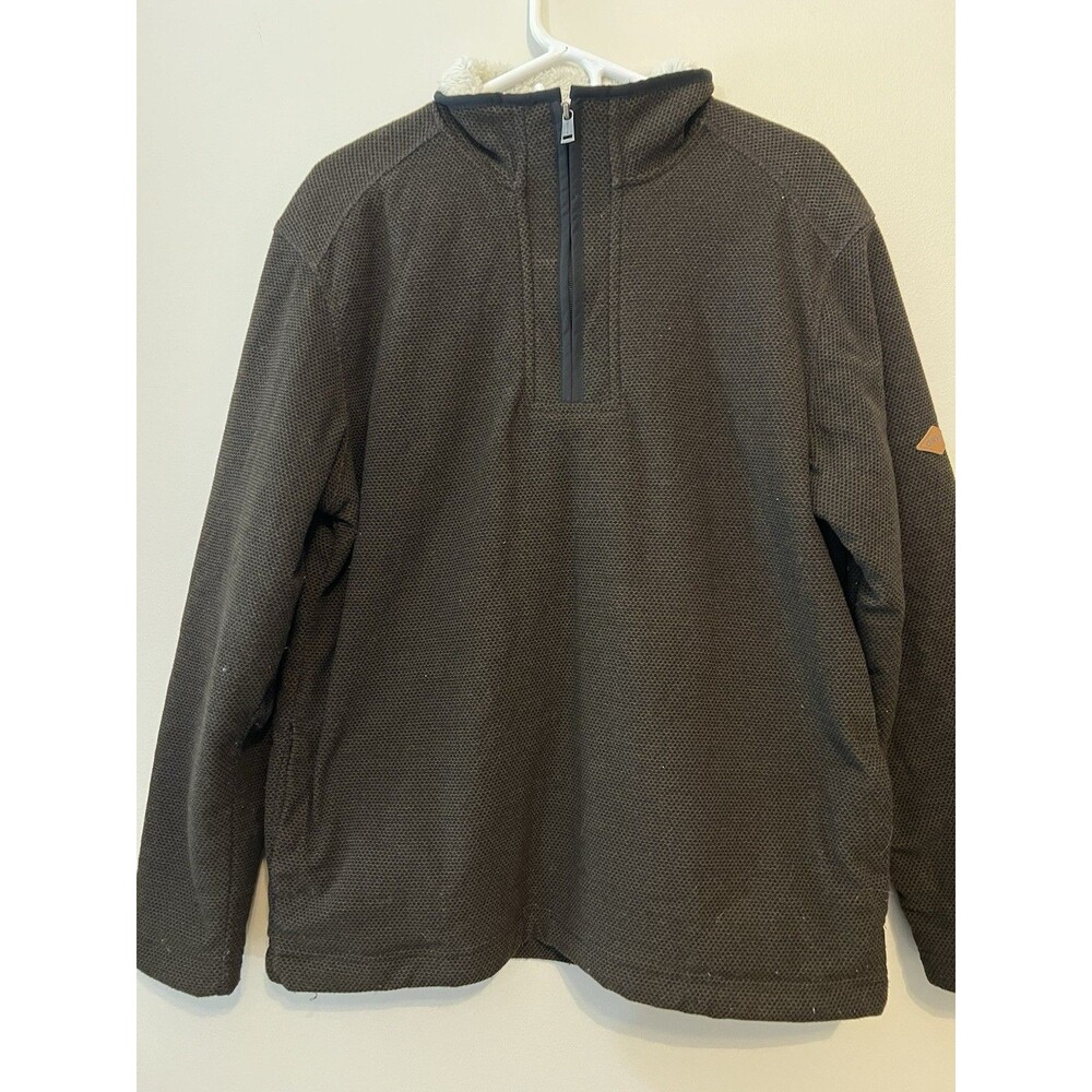 Orvis 1/4 Zip Pullover Mens Medium Brown Sherpa Fleece Lined Sweater